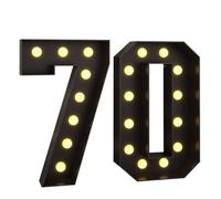 Número Iluminado For Cumpleaños,Números Decorativos Iluminados Con LED,Con Pistola Pegamento Caliente Y Soporte For Decoración Cumpleaños,Festivales,Bodas(Black warm light Number 70,3FT)