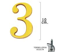 Numero latón - número de latón "3" de 10 cm con tornillería oculta, incluye blister de 1 pieza. Ideal para instalaciones eléctricas.
