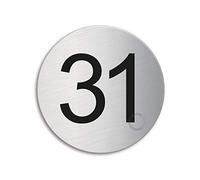 Número para puertas buzones casa 31 | Señal Cartel Placa acero cepillado Ø 75 mm adhesivo