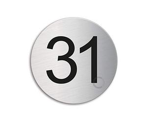 Número para puertas buzones casa 31 | Señal Cartel Placa acero cepillado Ø 75 mm adhesivo