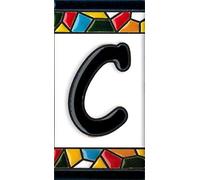 Número y letras para casa, Cerámica Pintada a Mano 5 x 11 cm md trencadis, Grabado y Cerámica Española (Letra C)