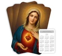 NumeroPhi Calendario de Bolsillo 2026 (Pack x3) Corazón Inmaculado de la Virgen María, Estampita Fé Cristiana, 12 Meses Anuario Clásico