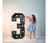 Números 3 de espuma negra con luz LED grande de 120 cm, letrero iluminado de marquesina, números de mosaico para globos para cumpleaños, bodas, fiestas, día de San Valentín
