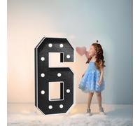 Números 6 de espuma negra con luz LED grande de 100 cm, letrero iluminado de marquesina, números de mosaico para globos para cumpleaños, bodas, fiestas, día de San Valentín