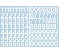 Números adhesivos de 4 cm de alto, en blanco, 101 números adhesivos, números y números del 0 al 9, ideal para el exterior ya que es resistente al agua y a la intemperie.