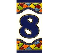 Números casa. Letreros con numeros y letras en azulejo de ceramica policromada, pintados a mano en técnica cuerda seca para placas con nombres, direcciones y señaléctica. Texto personalizable. Diseño MOSAICO MINI 7,3 cm x 3,5 cm. (NUMERO OCHO "8")