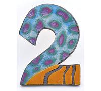 Numeros casa. Numero 2" Decorativo de Ceramica Hecho y Pintado a Mano con Decoracion Foc-Art Multicolor. 16 cm x 12 cm x 1,5 cm
