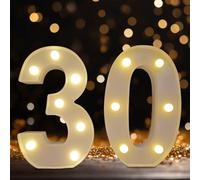 Números con luz LED, decoraciones de 30 cumpleaños, luces de números de marquesina, letrero iluminado alimentado por pilas para fiesta de 30 decoraciones (blanco)