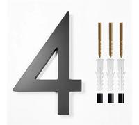 Números de calle metálicos, 1 número de casa flotante, letras modernas del alfabeto for puerta, números 3D negros for exteriores, placas de dirección for puerta, placas de pared(4)