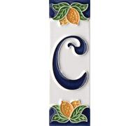 Números de casa, azulejos de cerámica italiana con números y letras, diseño de limón, tamaño del azulejo: 10 cm x 3,5 cm (letra C)