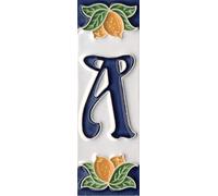 Números de casa, azulejos de cerámica italiana con números y letras, diseño de limón, tamaño del azulejo: 10 cm x 3,5 cm (letra A)