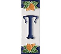 Números de casa, azulejos de cerámica italiana con números y letras, diseño de limón, tamaño del azulejo: 10 cm x 3,5 cm (letra T)