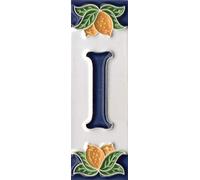 Números de casa, azulejos de cerámica italiana con números y letras, diseño de limón, tamaño del azulejo: 10 cm x 3,5 cm (carta I)