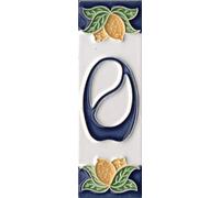 Números de casa, azulejos de cerámica italiana con números y letras, diseño de limón, tamaño del azulejo: 10 cm x 3,5 cm (carta O)