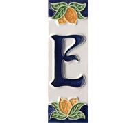Números de casa, azulejos de cerámica italiana con números y letras, diseño de limón, tamaño del azulejo: 10 cm x 3,5 cm (carta E)