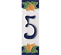 Números de casa italianos, números y letras de cerámica, diseño de limón, tamaño del azulejo: 10 cm x 3,5 cm, 3 a 6 marcos de azulejos (número 5)