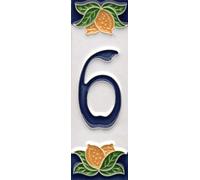 Números de casa italianos, números y letras de cerámica, diseño de limón, tamaño del azulejo: 10 cm x 3,5 cm, 3 a 6 marcos de azulejos (número 6)