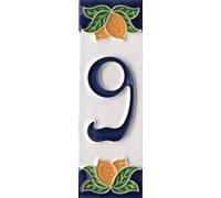 Números de casa italianos, números y letras de cerámica, diseño de limón, tamaño del azulejo: 10 cm x 3,5 cm, 3 a 6 marcos de azulejos (número 9)