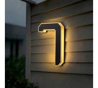 Números de Casa LED Solares, Placa de Dirección Exterior con Iluminación Automática, IP65 Impermeable, Letrero 3D Moderno para Fachada, Alturas 12cm / 17cm / 23cm(7-Negro,23cm)
