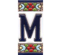 Números de casa, números de cerámica y letras Azulejos, diseño de cerezo floral, tamaño del azulejo: 7,5 cm x 3,5 cm, 3 a 10 marcos de azulejos (carta M)