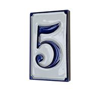 Números de casa simples azules y blancos pintados a mano con números y letras italianos, 11 cm x 7 cm (número 5)