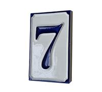 Números de casa simples azules y blancos pintados a mano con números y letras italianos, 11 cm x 7 cm (número 7)