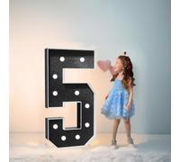 Números de espuma negra con luz LED grande de 100 cm, número 5, letrero iluminado de marquesina, números de mosaico para globos para cumpleaños, boda, fiesta, día de San Valentín