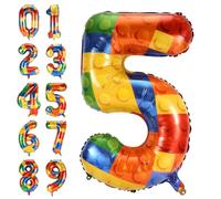 Números de Globos de Bloques de Construcción, 81cm Globo Grande de Mylar de Lámina de Helio Grande de para Fiestas Temáticas de Fiestas Infantiles Decoraciones de Fiestas de Cumpleaños (5)