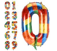 Números de Globos de Bloques de Construcción, 81cm Globo Grande de Mylar de Lámina de Helio Grande de para Fiestas Temáticas de Fiestas Infantiles Decoraciones de Fiestas de Cumpleaños (0)