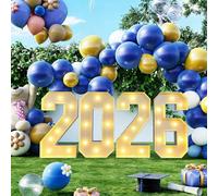 Números de marquesina 2026 con luz LED de 4 pies, decoración de graduación de clase 2026 para interiores y exteriores, kit de letrero de números precortados grande para secundaria, fiesta de