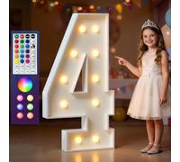 Números de marquesina coloridos, número 4 iluminado, 18 colores cambiantes, letrero de luces LED grandes para decoraciones de cumpleaños 10, 20, 30, propuesta de boda, aniversario, baby shower y