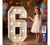 Números de marquesina coloridos, número 6 iluminado, 18 colores cambiantes, letrero de luces LED grandes para decoraciones de cumpleaños 10, 20, 30, propuesta de boda, aniversario, baby shower y