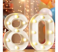 Números de marquesina con luz LED de 8.8 pulgadas, color blanco 80 para decoraciones de cumpleaños 80, luces nocturnas de fiesta, decoración del hogar