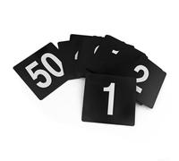 Números de mesa de doble cara del 1 al 50, letreros de mesa de plástico negros de 4 x 4 pulgadas, tarjetas de números atrevidos para centros de mesa de boda, soportes de exhibición de banquetes de
