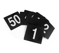 Números de mesa de doble cara del 1 al 50, letreros de mesa de plástico negros de 4 x 4 pulgadas, tarjetas de números atrevidos para centros de mesa de boda, soportes de exhibición de banquetes de