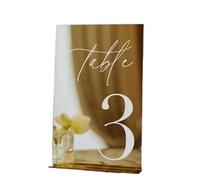 Números de Mesa Modern Table Numbers Wedding One side Gold Mirror Signs Decor Reception Signage(Brown,NO.11-20(12x18cm))