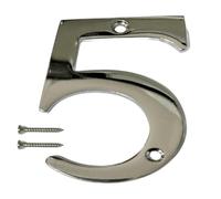 Números de puerta cromados de 7,6 cm, número 5, números de puerta elegantes y atrevidos, adecuados para todo tipo de puertas, incluyendo madera uPVC y compuesto.