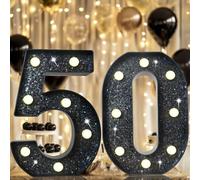Números decorativos con luz LED de 8.8 pulgadas, luces de números de marquesina con purpurina para decoraciones de 50 cumpleaños, letrero de números iluminado brillante para fiesta de cumpleaños, boda