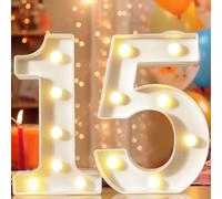Números decorativos con luz LED de 8.8 pulgadas, luces de números de marquesina para decoraciones de 15 cumpleaños, letrero de número iluminado para fiesta de cumpleaños, luces nocturnas, aniversario
