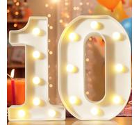Números decorativos con luz LED de 8.8 pulgadas, luces de números de marquesina para decoraciones de 10 cumpleaños, letrero de número iluminado para fiesta de cumpleaños, luces nocturnas, bodas,