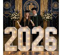 Números decorativos de carpa LED de 4 pies, letrero de luz grande 2026 para luz nocturna, universidad, escuela secundaria, jardín de infantes, suministros de fiesta de graduación, 120 cm