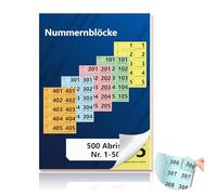 Números dobles 1 - 500 números 14,8 x 10,5 cm, bloque numérico A6, marcas de guardarropa, números dobles con agujero, bloques numéricos, tómbola suelta, números dobles, rojo, naranja, amarillo, verde,
