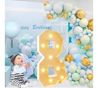 Números gigantes iluminados de marquesina de 4 pies, letrero de mosaico LED alimentado por pilas para decoración de cumpleaños, boda, fiesta, marco precortado, fácil de montar