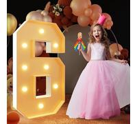 Números grandes iluminados for decoración de cumpleaños, números de marquesina for decoración de fiesta 8, 18, 80, boda, baby shower, gran mosaico, marco de globos, juego de cartón de espuma(Number 6,