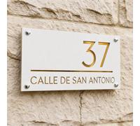 Números Grandes para Casa Exterior Personalizado - Letrero 3D Talla con Placa Dirección, 10 Tamaños hasta 55x28cm, 8 Colores, 23 Fuentes, Regalo Ideal(Blanco - Oro)