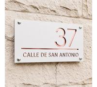 Números Grandes para Casa Exterior Personalizado - Letrero 3D Talla con Placa Dirección, 10 Tamaños hasta 55x28cm, 8 Colores, 23 Fuentes, Regalo Ideal(Blanco - Oro Rosa)