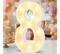 Números iluminados, números de marquesina de 12.6 pulgadas con música de cumpleaños, control remoto, 3 modos, caja de regalo, números iluminados para decoraciones de cumpleaños número 8, luz LED de