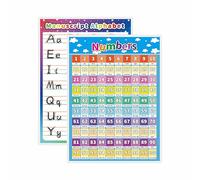 Números laminados del 1 al 100 y tablas de enseñanza del alfabeto para jardín de infantes primaria - Juego de 2 pósteres educativos para niños y aulas de decoración de pared