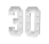 Números luminosos 30 para cumpleaños, altura 1 m, 20 LED | Letreros KT blancos, decoración de fiesta en interiores, luz blanca cálida, 3 pilas AA por número, no incluidas