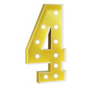 Números Luz Blanca Fría,Decoración Fiesta Números Luz Carpa Grande Con Pistola Pegamento Caliente Y Soporte For Telón Fondo Decoración Pared Bar Fiesta Bodas(Number 4,4FT Gold)